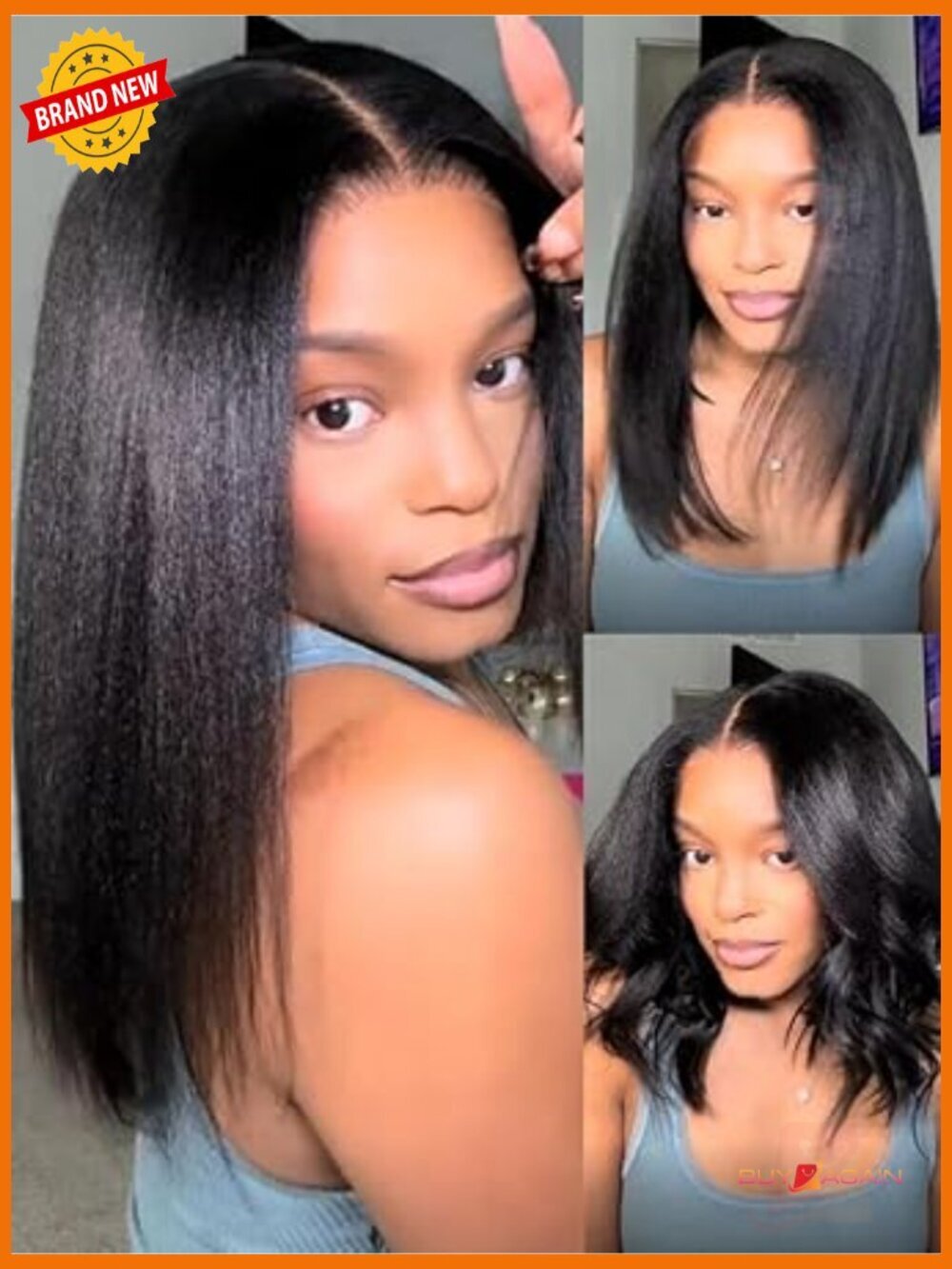 Human Hair Yaki Straight Bob Lace Front Wig Glueless Pre Cut